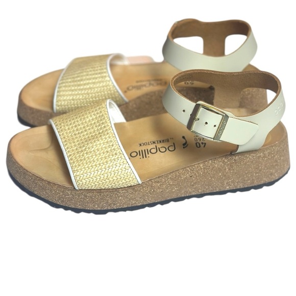 Birkenstock Papillio White and Tan Wedge Strappy Sandals Size 40, NEW - Picture 9 of 16